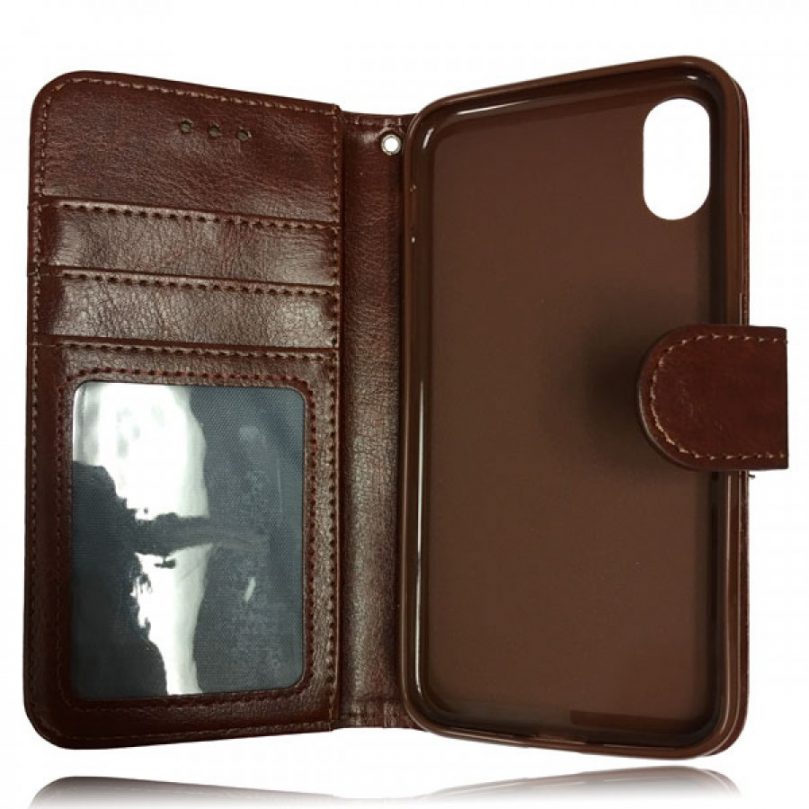 iPhone X/XS Leather Wallet Flip Case Brown 3