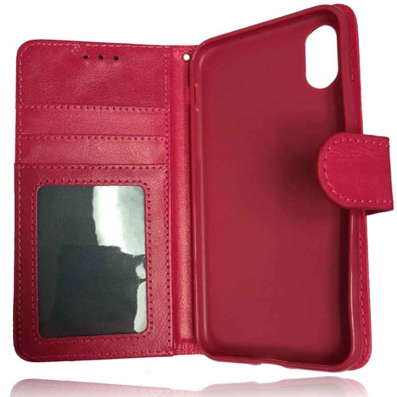 iPhone X/XS Leather Wallet Flip Case Pink 2