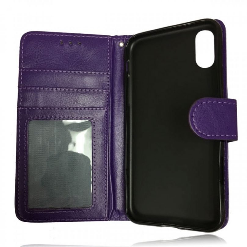 iPhone X/XS Leather Wallet Flip Case Purple - Image 3