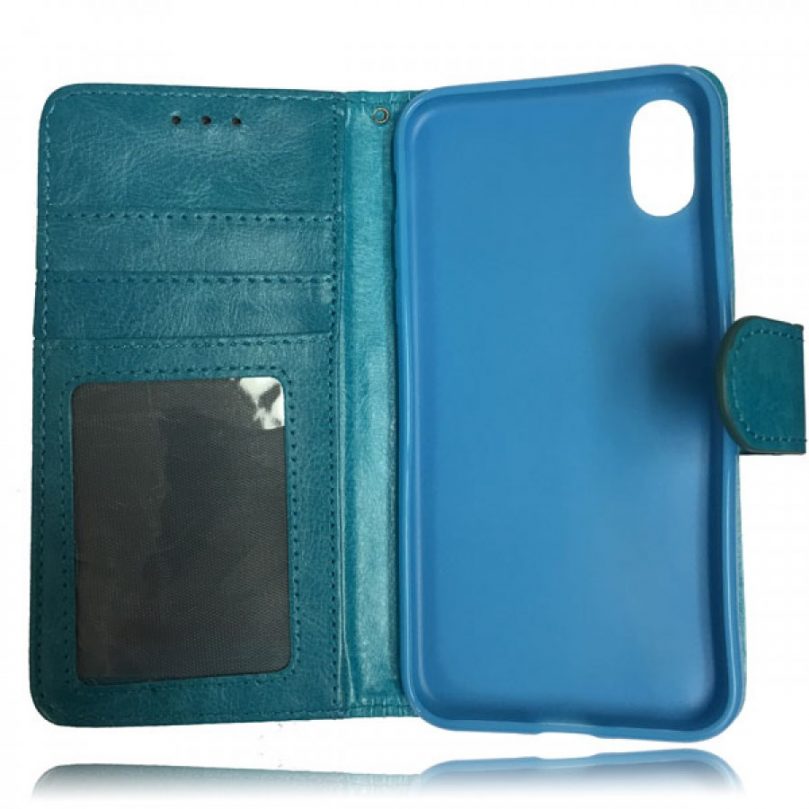 iPhone X/XS Leather Wallet Flip Case Teal 2