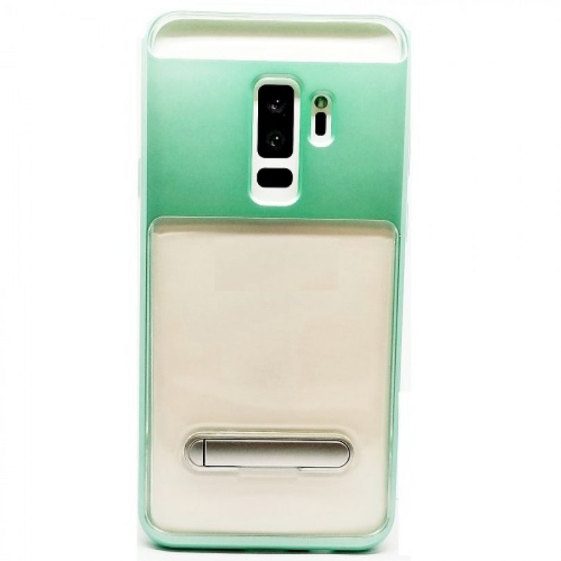 Samsung Galaxy S9 Transparent Bumper Case w/ Kick Stand GREEN 1