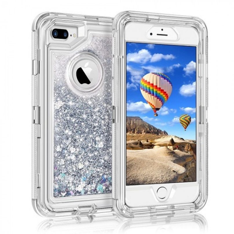 iPhone X/Xs Transparent Heavy Duty Glitter Quicksand Case w/ Clip SILVER 1