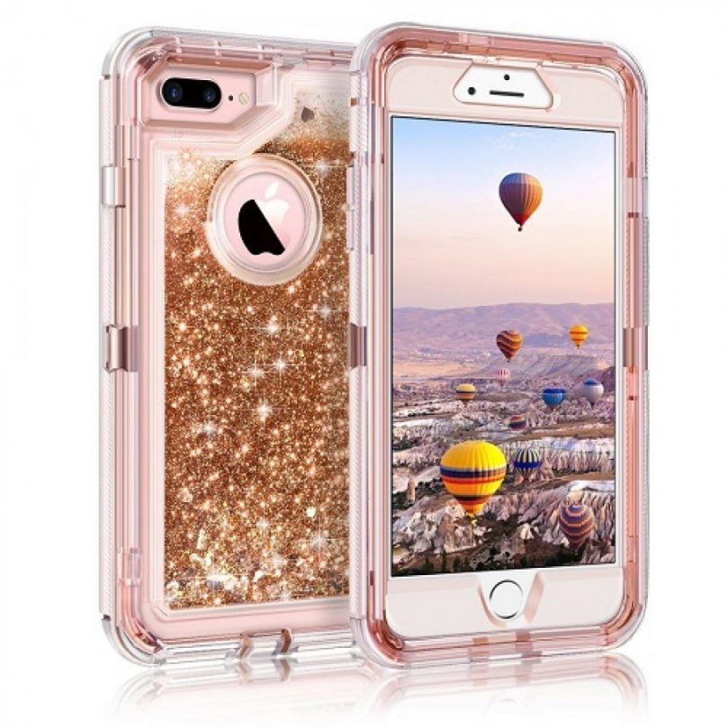 iPhone X/Xs Transparent Heavy Duty Glitter Quicksand Case w/ Clip ROSE GOLD