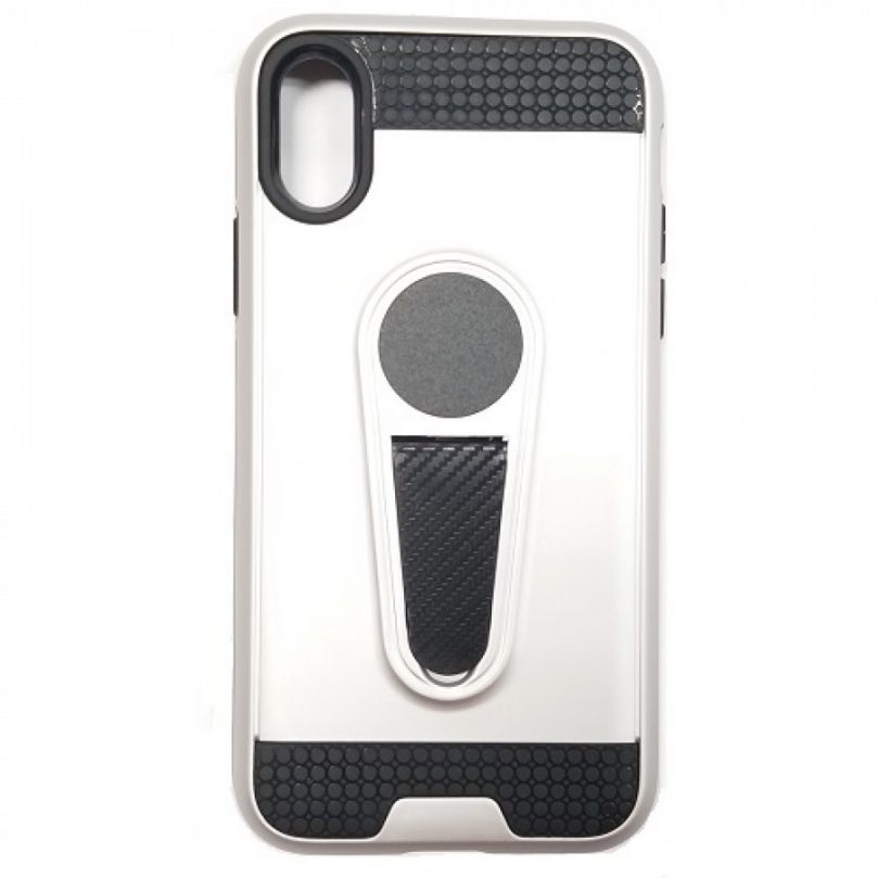 iPhone X/Xs King Armor Style Case W/Kickstand SILVER 1