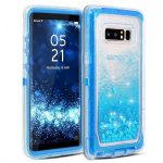 Samsung S9 Transparent Heavy Duty Glitter Quicksand Case w/ Clip BLUE