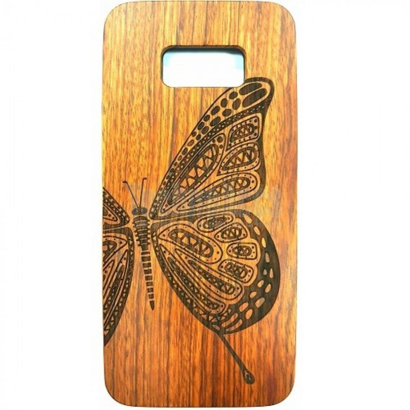 Butterfly Design Wood Case For Samsung S9 1