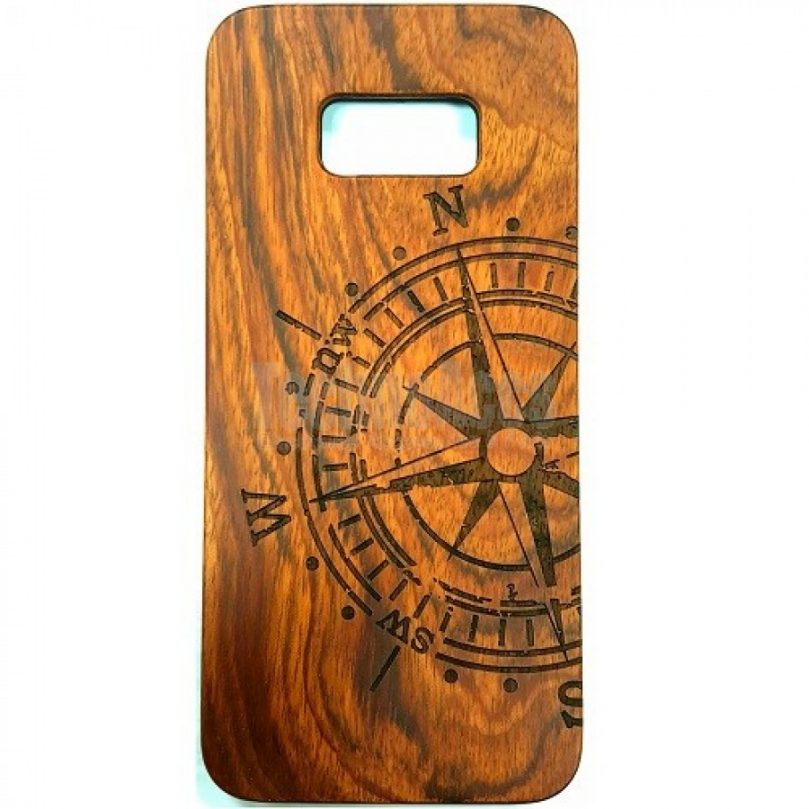 Compass Design Wood Case For Samsung S9 1