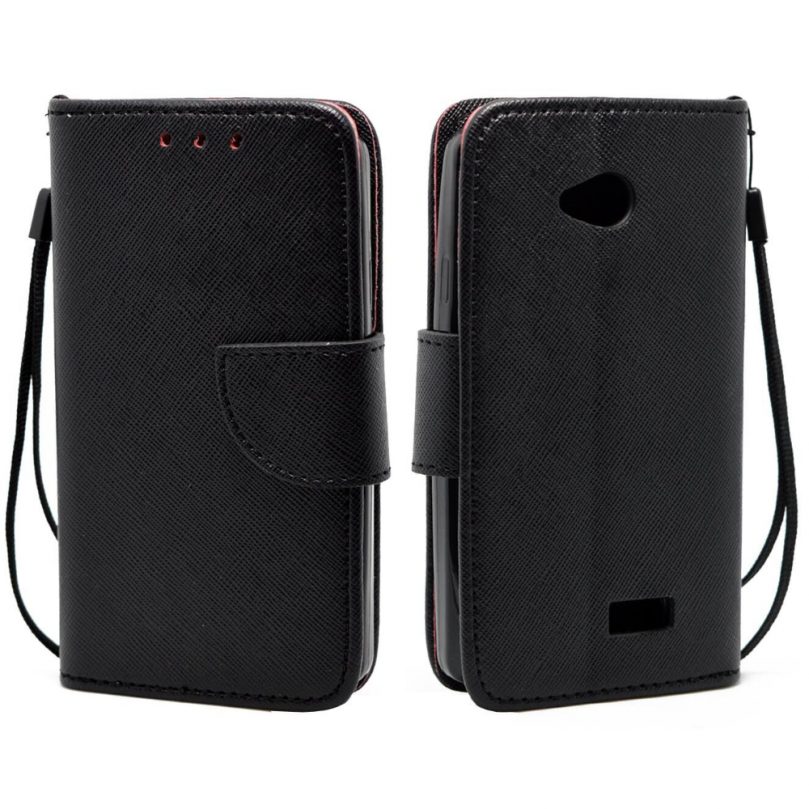 LG Tribute Leather Wallet Flip Case Cover Card Holder Strap Black 1